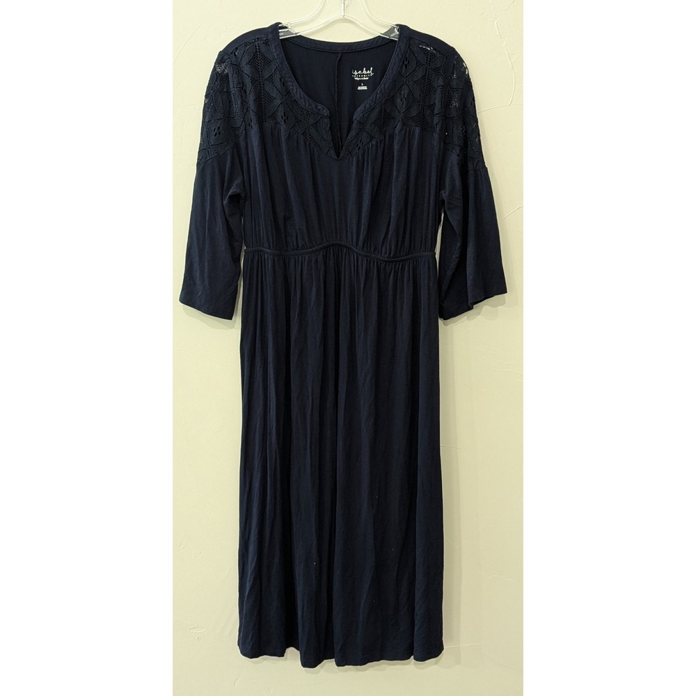 Isabel Maternity Women's Maternity Dress Large Navy Blue Crochet Detail